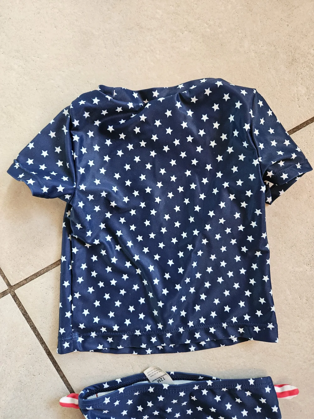 OshKosh B'gosh Navy & White Star Rash Guard Bikini Set with Red Accent Bows